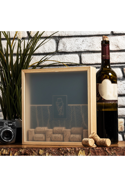 Hediyesepeti Ahşap Kumbara Çerçeveli Para Ve Anı Şarap Toplama Koleksiyon Kutusu 24 x 24 x 4,5 cm