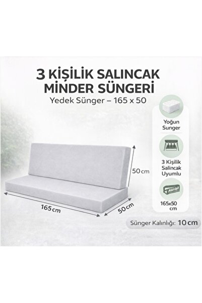 batu tekstil 165x50 cm Bahçe Salıncağı Yedek Minder Süngeri 22 Dens Gri (2 Pa...