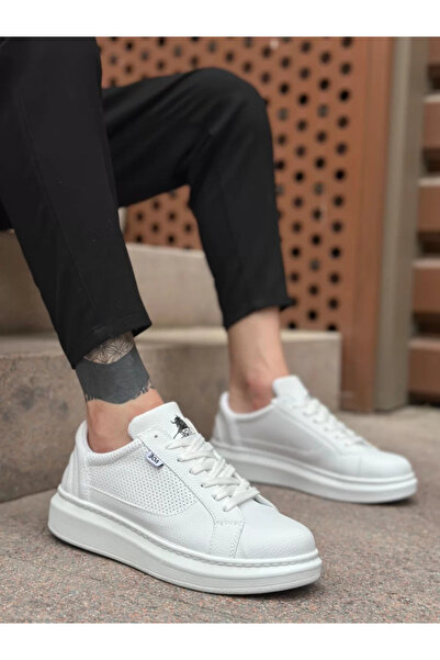 BOA Ba0423 Thick Serrated High Sole White Lace-Up Sports Men's Shoes