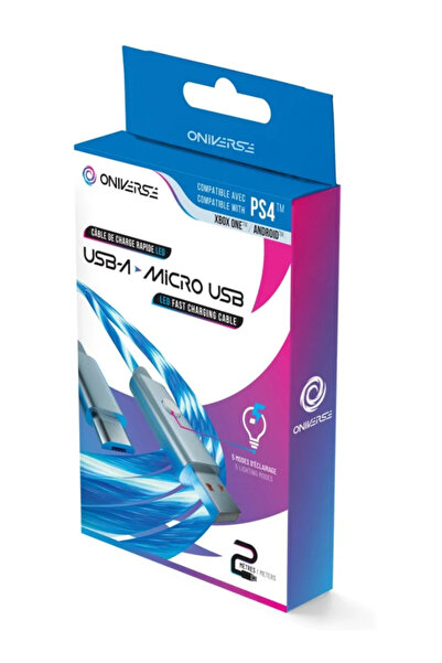 Oniverse Cablu de încărcare micro USB cu LED, 2 metri alb - Playstation 4