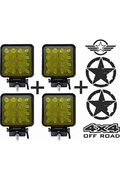 Sm Motors Off Road Sis Farı Sis Lambası 16 Led Kare 4'lü Paket Sarı