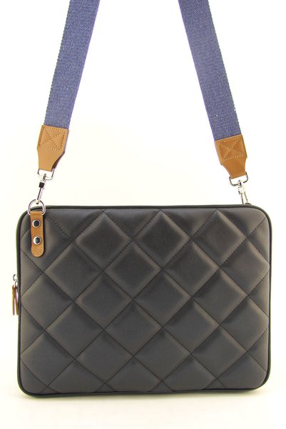 HNB Black 13 & 14 Inch Quilted Laptop and Tablet Case with Cross Column Strap