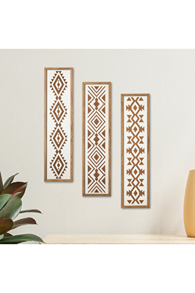 HippoDeco 3’lü Etnik / Aztek Desenli MDF Duvar Tablosu – Lazer Kazıma Motifli...
