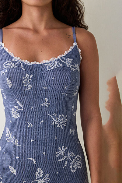 Penti Hailee Crew Neck Floral Lace Detailed Pointel Nightgown