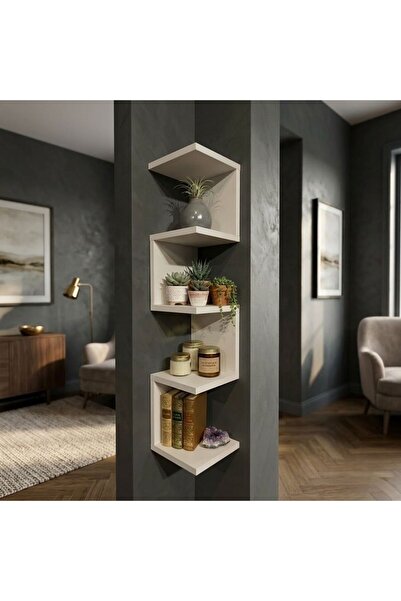 Bicabin Dekoratif Modern Zigzag Düzenleyici Duvar Köşe Raf -Beyaz