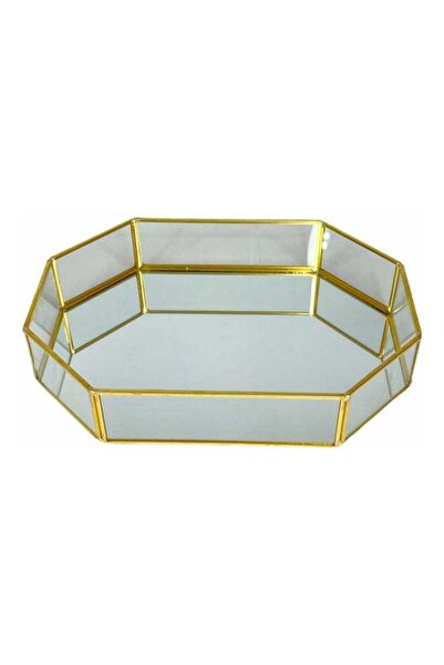 Arabest Octagon Shaped Clear Serving Tray with Gold Accent, 24.5x18cm
