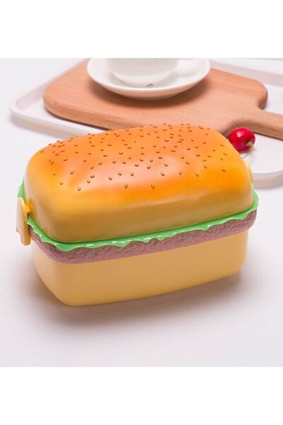 Arabest Portable 3-Tier Burger Lunch Box, Food Container with Spoon for Kids