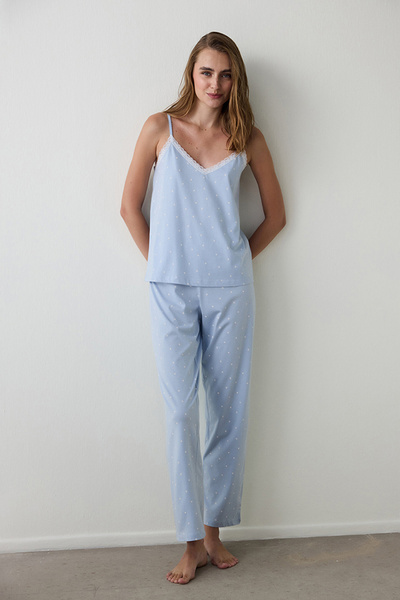 Penti Mia Polka Dot Lace V-Neck Cotton Pajama Set