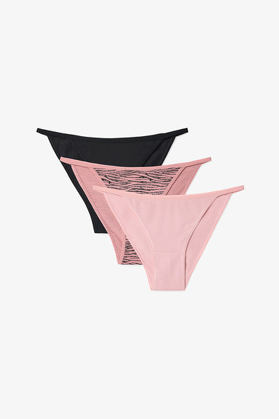 Penti Mix Zebra Patterned Rope Detailed Low Waist 3-Pack Briefs