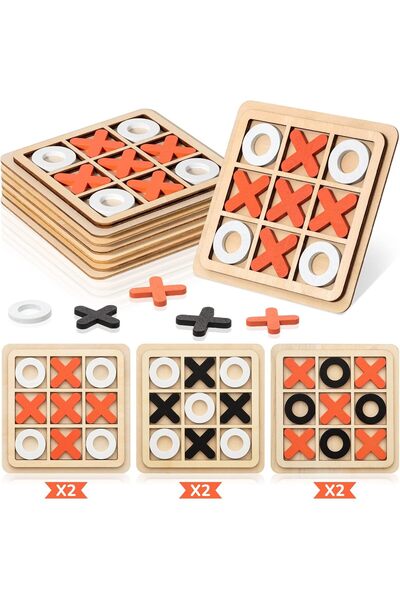 Arabest 6-Piece Wooden Tic Tac Toe Game, Mini Board Game Family Toys, Party F...
