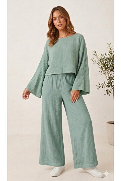estewoman Set 2 piese din muselină 100% bumbac, pantaloni și bluză