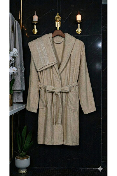 COTTONQUEEN رداء حمام منشفة كريمي من أريا