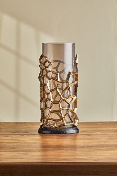 Cornella Pillar Antik Gold Gri Ombreli Cam Mumluk Büyük – Çıkarılabilir Cam, ...