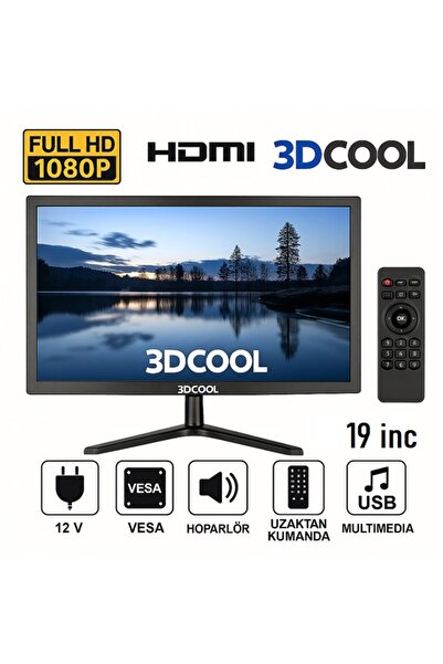 3DCOOL 3d-19lxae 19" Full Hd 1080p Hdmı Usb Hoparlörlü Kumandalı 12v Led Monitör