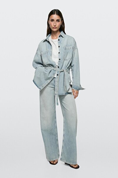 Massimo Dutti Oversize cepli denim gömlek