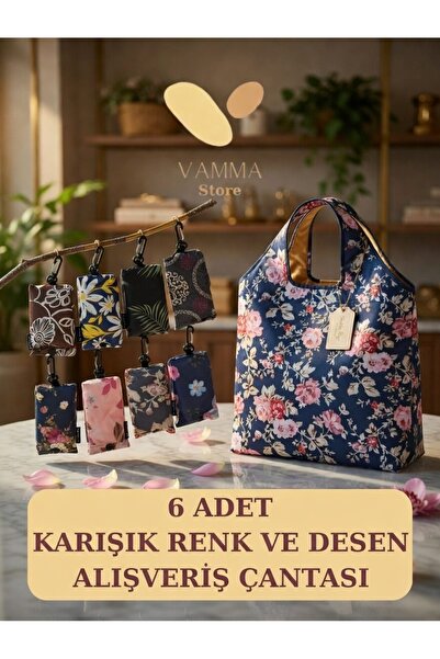 Vamma Home 6 ADET Çantalı Katlanabilir Suya Dayanıklı Leke Tutmaz Alışveriş P...