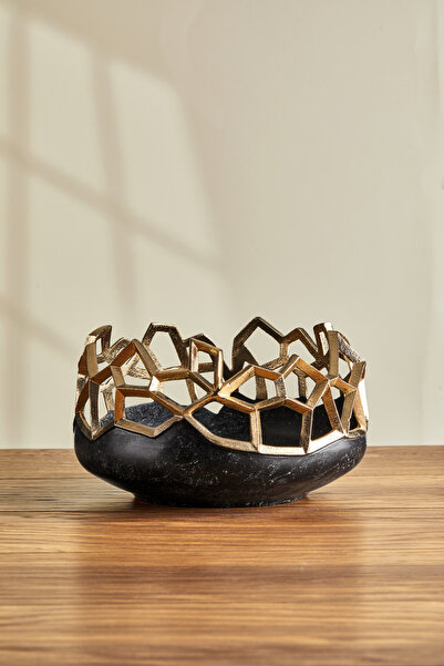 Cornella Pillar Antique Gold Black Metal Fruit Bowl
