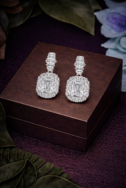 VİYA Pia Gümüş Renk Zirkon Taşlı Abiye Küpe