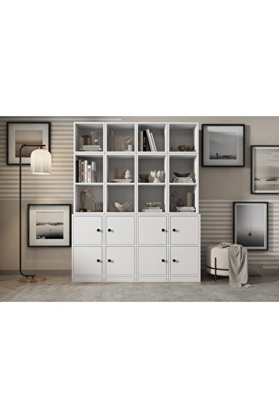 Nettrends 8 Kapakli Rafli Kitaplik 130 Cm Beyaz Ktp-1319-ç