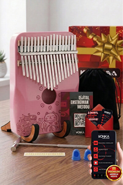 Midex KLX-350-PAK Hakiki Ağaç Pembe Kalimba 17 Tuşlu Full Set