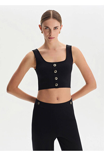 Knitss Siyah Crop Triko Üst
