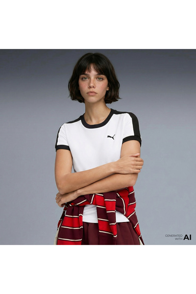 Puma T7 Slim Kadın Beyaz T-Shirt