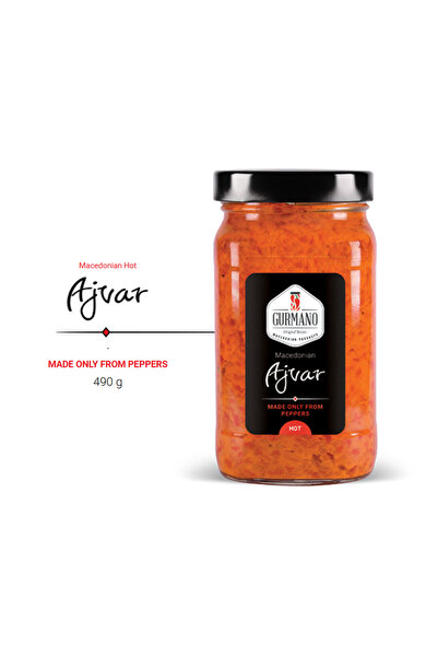 GURMANO Acı Ajvar 490g - Balkan Kahvaltılık - Köz Kırmızı Biber Mezesi - Katk...