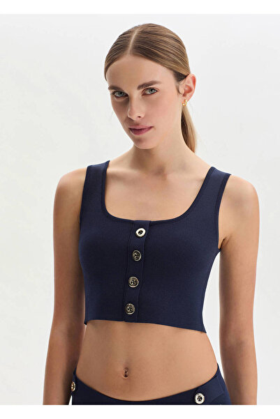 Knitss Navy Blue Cropped Knitwear Top