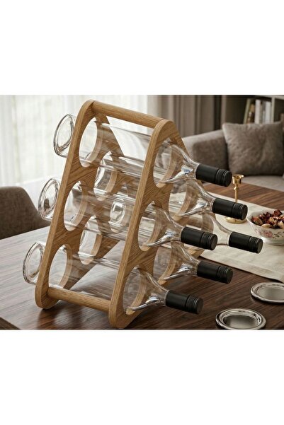 AYBİ DEKOR TEZGAH VE MASA ÜSTÜ ÜÇGEN AHŞAP ŞARAPLIK STANDI / ŞİŞE STANDI AÇIK...