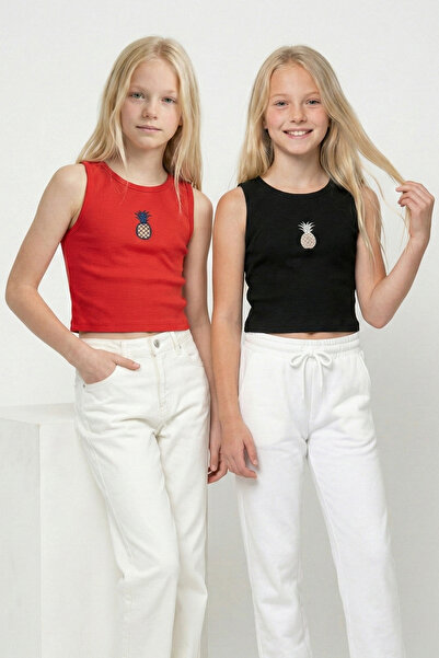 Kyron Kız Çocuk Pamuklu Kumaş 2'li Crop Set - Farklı Renk ve Desenli