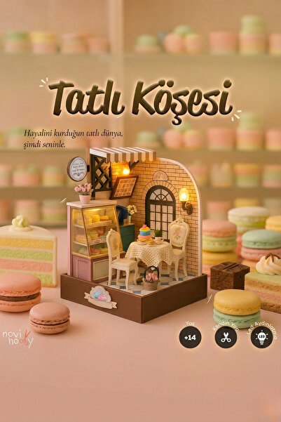 NoviHobby Led Işıklandırmalı Maket Ev 3D Puzzle Ahşap Minyatür Maket Kiti DIY...
