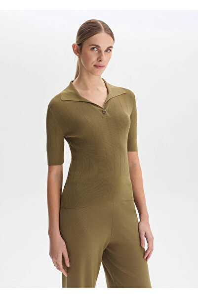 Knitss Haki Polo Yaka Triko Üst