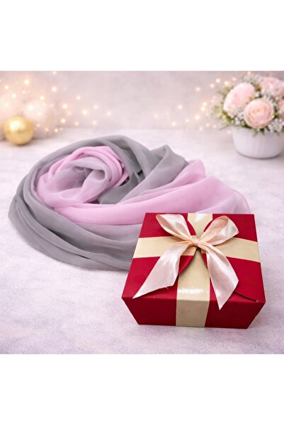 velve Esarfa satinata de dama, in cutie cadou, Roz-Gri, 163x50 cm, Femei