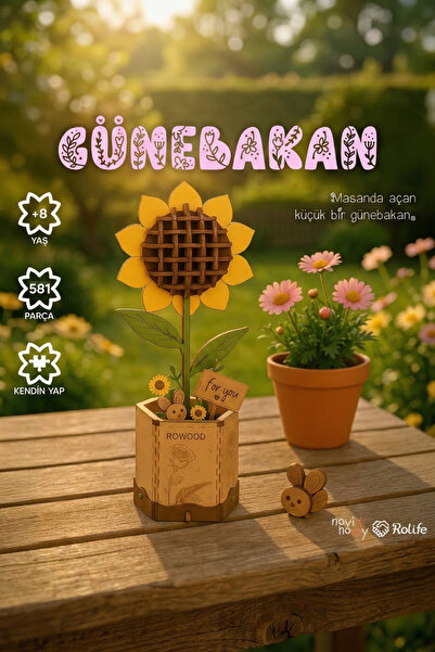 NoviHobby Ahşap Günebakan Çiçeği 3D Puzzle Ahşap Minyatür Maket Kiti DIY Kend...