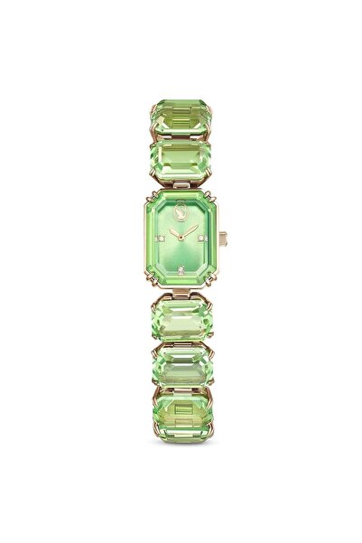 Swarovski Saat, Sekizgen Kesim Bileklik, Yeşil, Şampanya Altın Rengi Yüzey