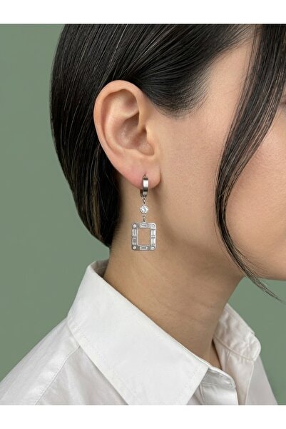 aurora dükkan Steel Square Stone Earrings