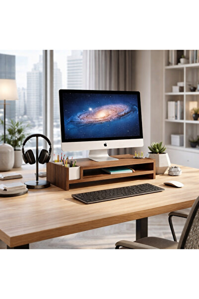 Alina Dizayn Gül Monitor Riser, Desk Organizer Walnut