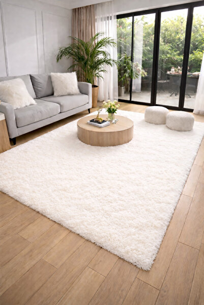 KEVLİNE Kevline Puffy Peluş Makinede Yıkanabilir Kaymaz Taban Yolluk Salon Ko...