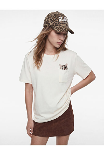 Koton Pocket Detailed Short Sleeve Crew Neck Cotton Cat Embroidered Oversized...