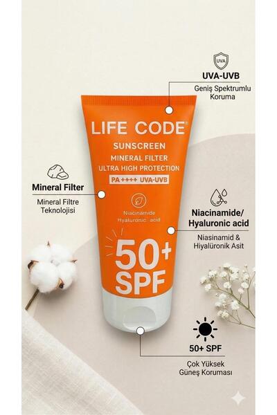 LİFE CODE Güneş Kremi Mineral Filtre 50 Spf Skin Care Nem Bariyeri 75 ml