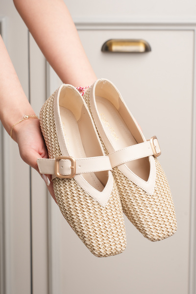 Esilapark Bej paiește, pentru femei, balerini Accesorii cu cataramă, bandă de...