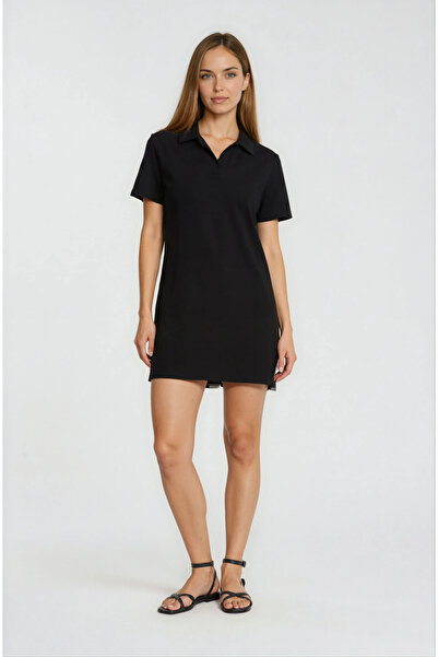 Spazio Eisenberg Polo Yaka Mini Elbise SİYAH