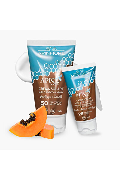 Apinfiore مجموعة واقي الشمس SPF50 PA++++، وزن 150 غ و50 غ - عسل، بابايا، وجزر...