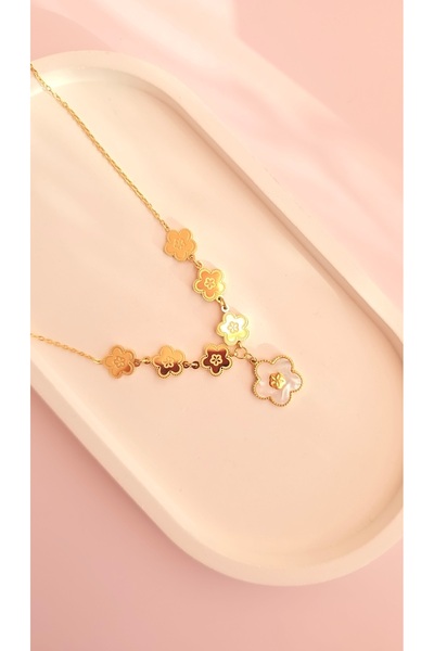 MİLUNXTE 316L Çelik Gold Renk Çiçekli Kadın Kolyesi-Çelik Çiçek Kolye-Çelik Y...