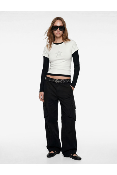 Koton Βαμβακερό παντελόνι με άνετη εφαρμογή, πώμα και κορδόνι στη μέση, πλαϊν...