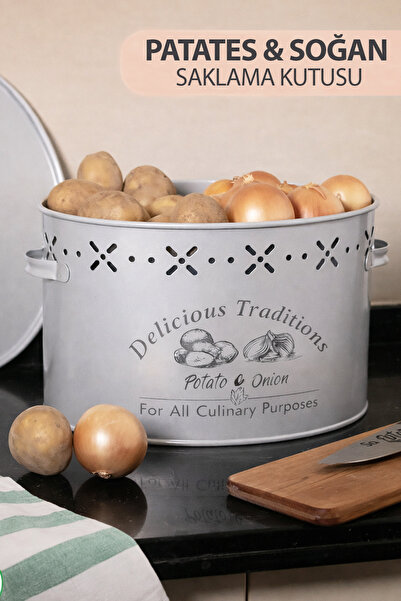 naturelove 2 Bölmeli Metal Patates Soğan Saklama Kutusu - Büyük Boy Dekoratif...