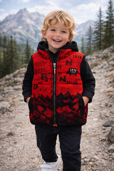 NANİCA Red Boy's Double-Sided Patterned Vest 6-16 Years Old