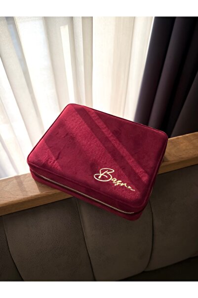 Charmist Kişiye özel isim yazılı kadife kumaş büyük boy takı ve mücevher çant...