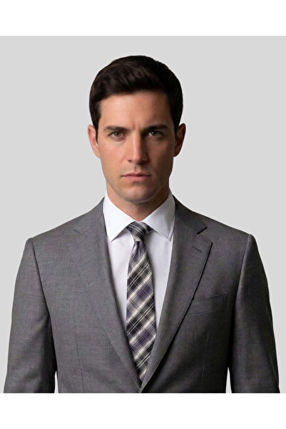 1001 Kravat Black and White Plaid Patterned 7 cm Wide Thin Tie