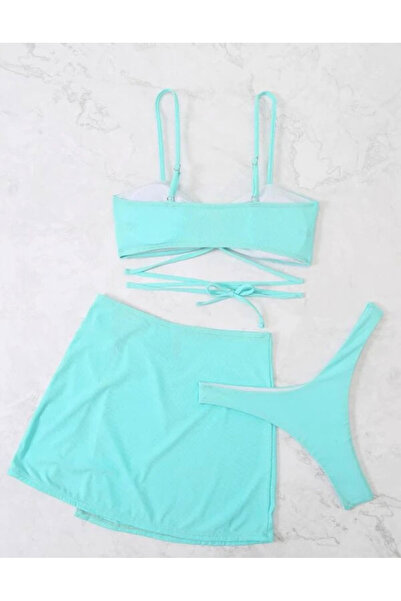 Plaja biz Costume de baie dama 3 piese cu slip brazilian si esarfa Versailles Albastru